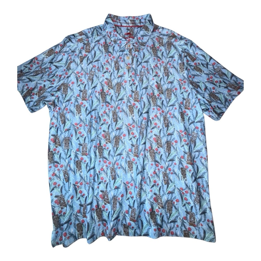 Tommy‎ Bahama Polo Shirt Mens XXL Blue Nan-Tiki Pique Short Sleeve Resort Beach